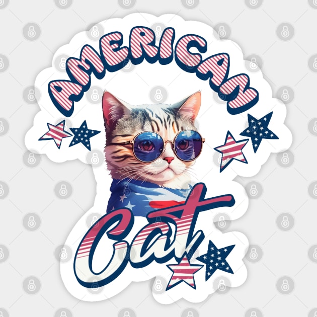 Funny American Cool Cat Sticker by Pixelate Cat